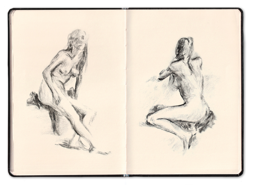 croquis de modèle vivant au fusain par Marie-Ange Rousseau