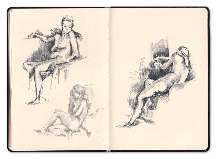 croqui de modèle vivant au crayon gris par Marie-Ange Rousseau