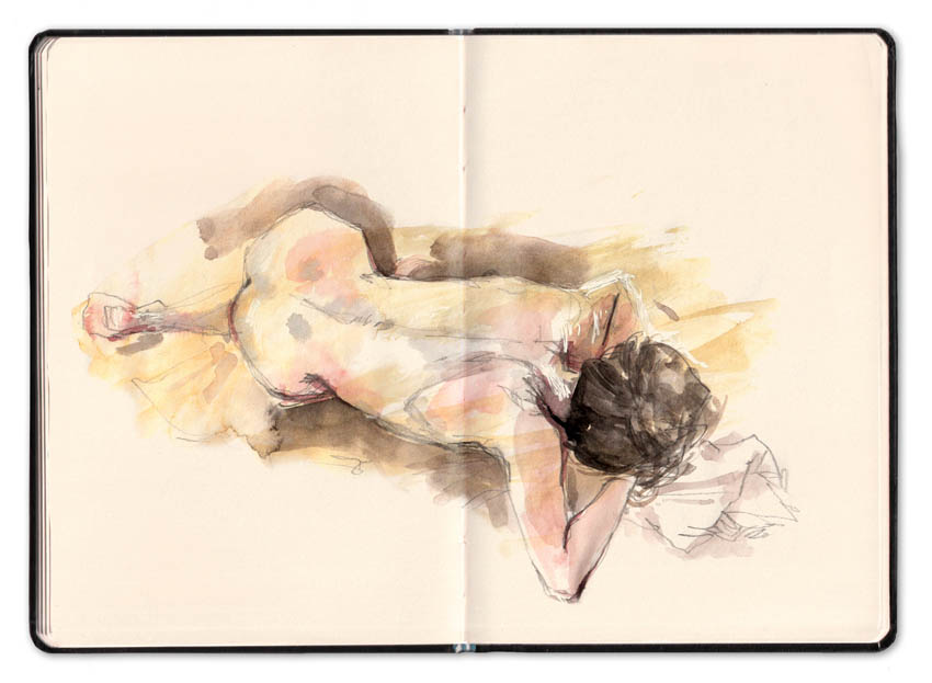 croquis de modèle vivant aquarelle et crayon par Marie-Ange Rousseau